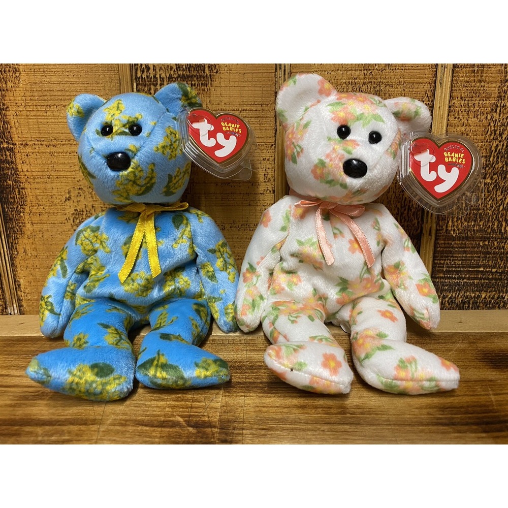 Rare Retired Ty Beanie Beanies Set of 2 Exclusive Bear W/ Tag Protectors